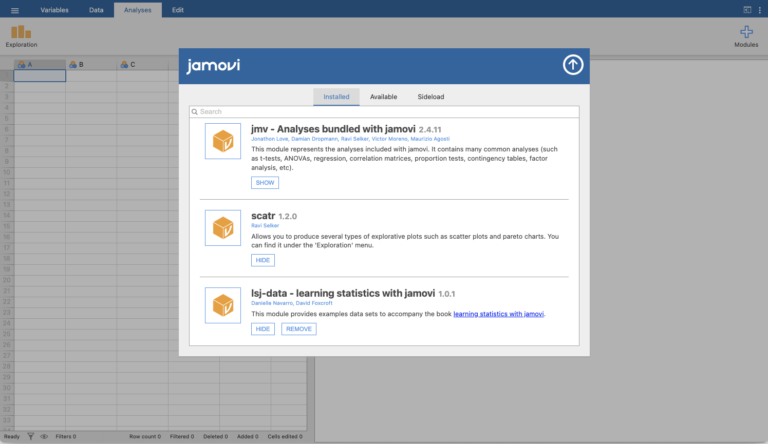 jamovi modules in the jamovi library