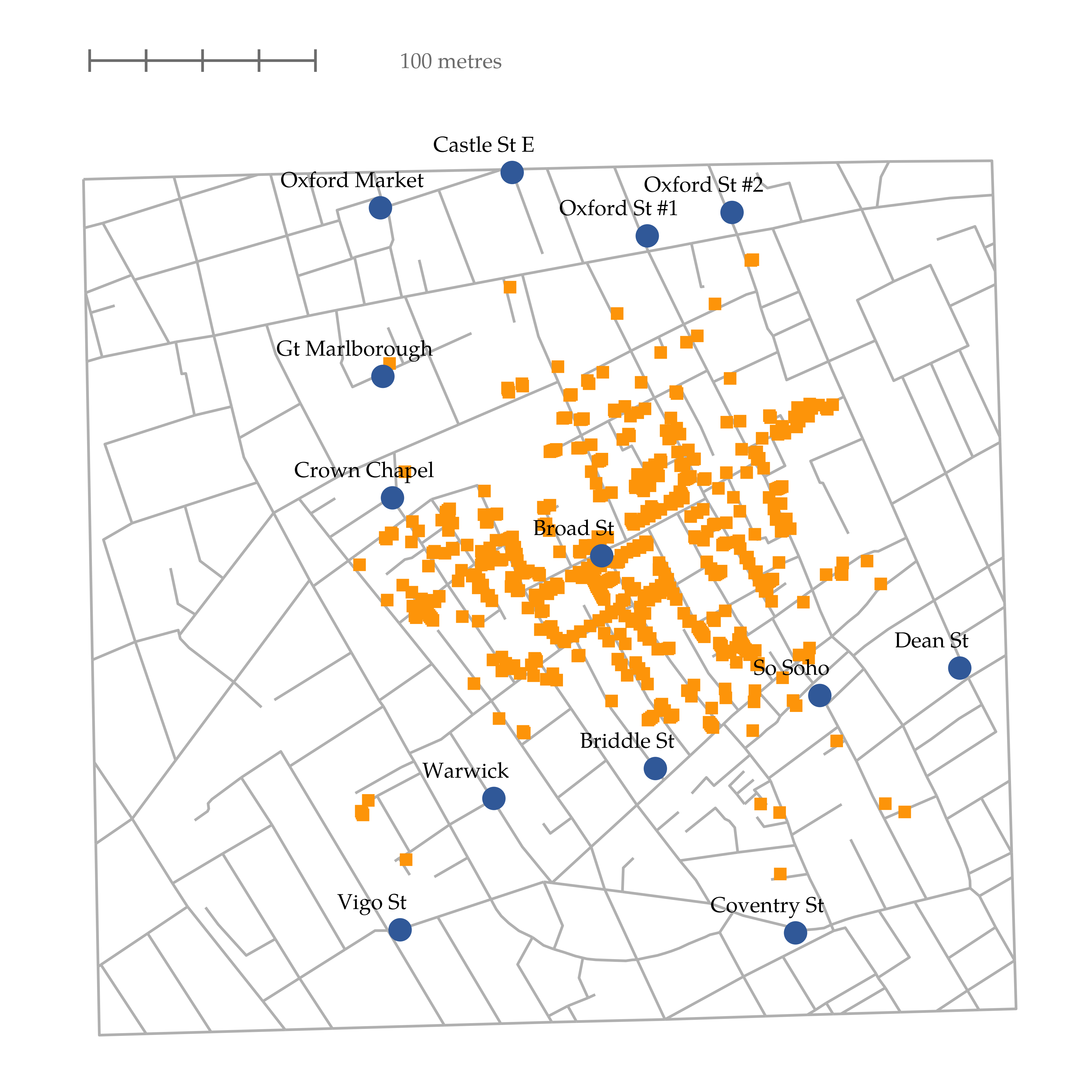 Redrawing of Snow’s original cholera map