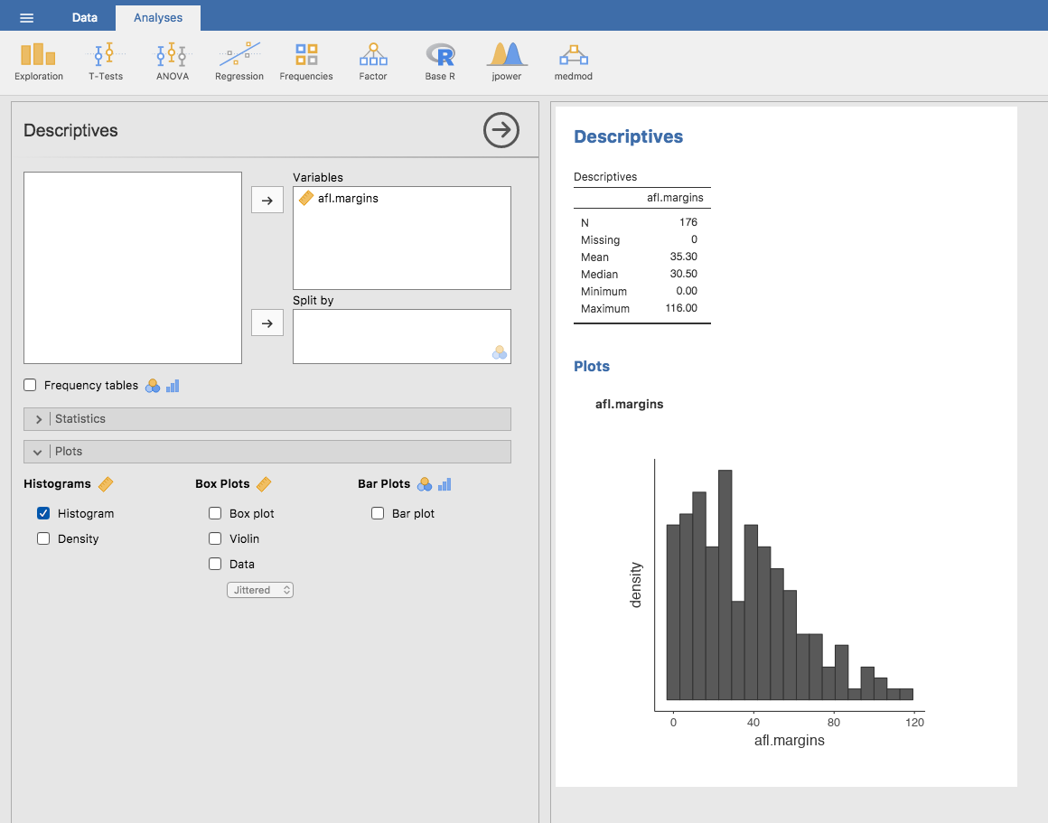 Histogram check box in jamovi
