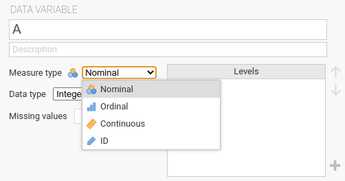 Measurement levels and data types in jamovi