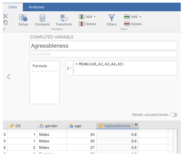 Compute new scale score variable in jamovi