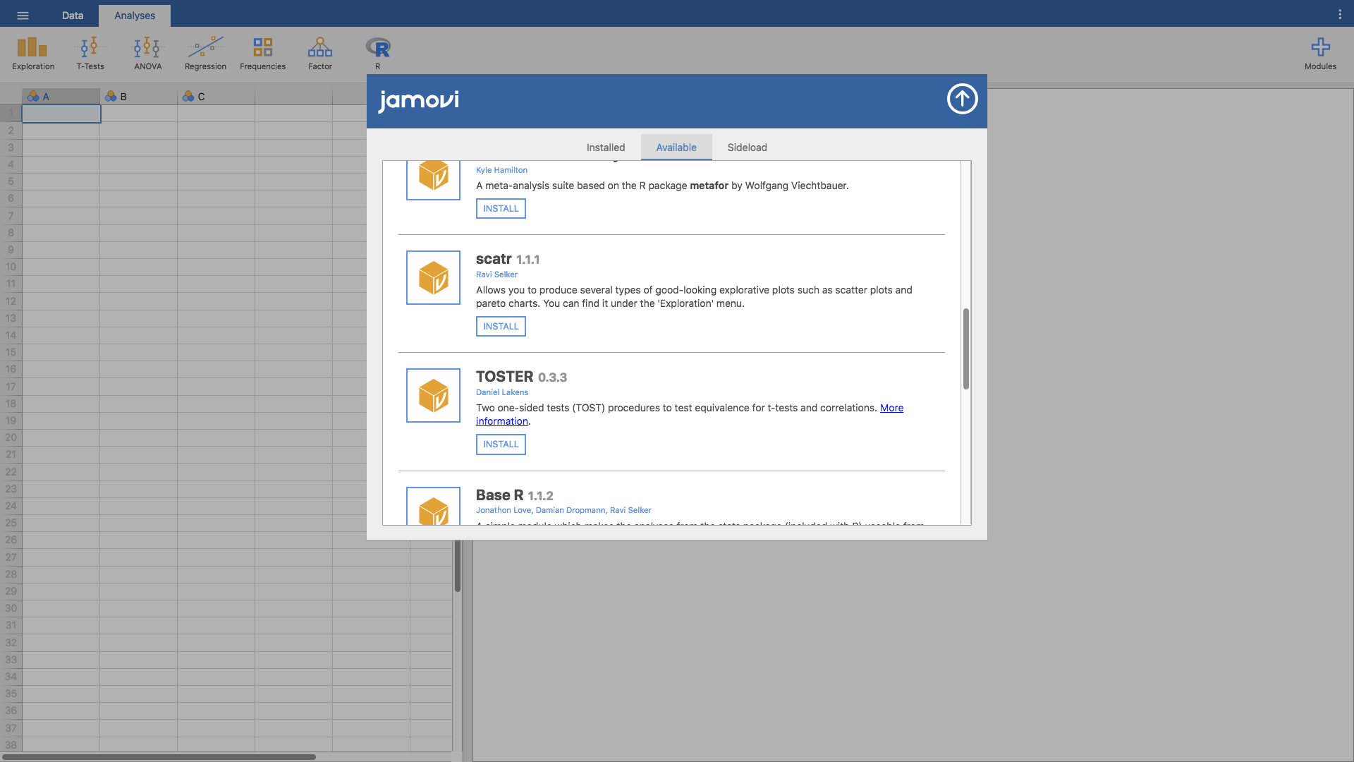 jamovi modules in the jamovi library
