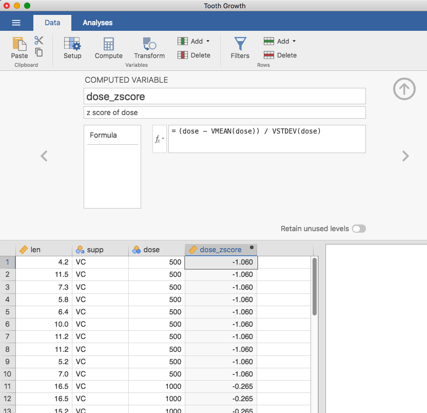 Computed variable: *z*-score of ``dose``