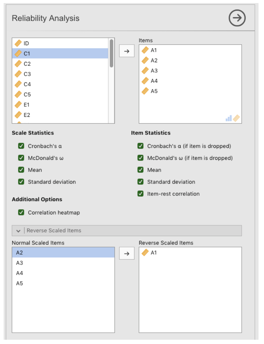 Settings for conducting a Reliability Analysis