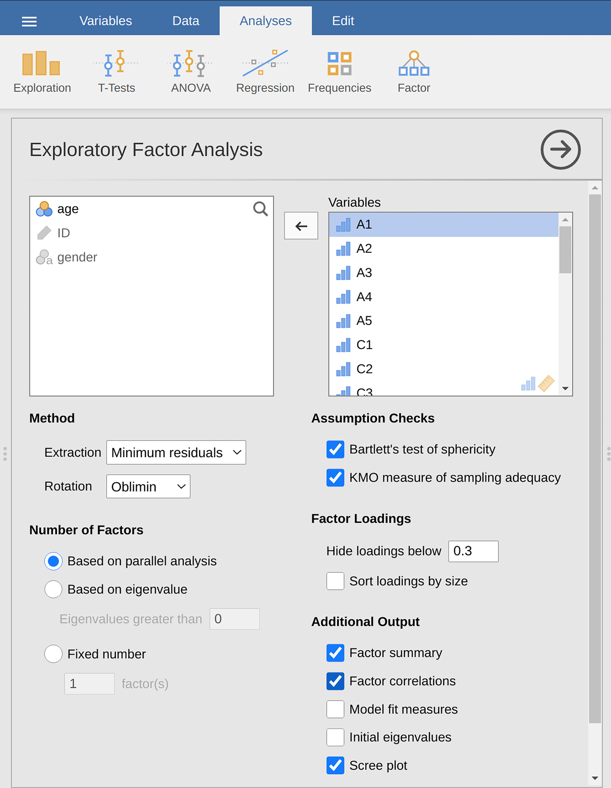 jamovi EFA analysis window